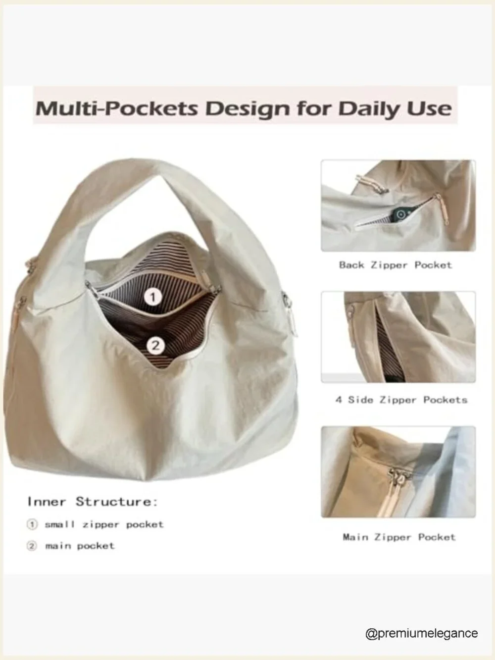 Nylon Slouchy Tote Bag Hobo Shoulder Bag Casual Shopper Handbag Large Capacity